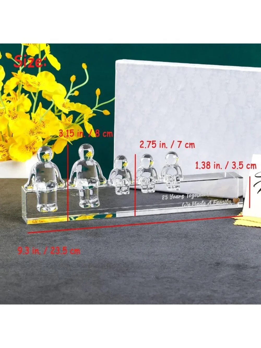 25th Anniversary Gifts for Wife - Crystal Figurines for Couples with 3 Kids